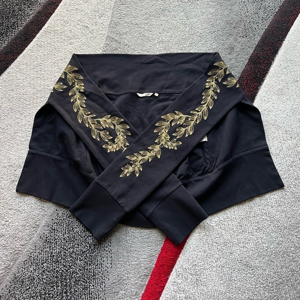 Soft Surroundings Gold Embroidered Black Faux Sweater